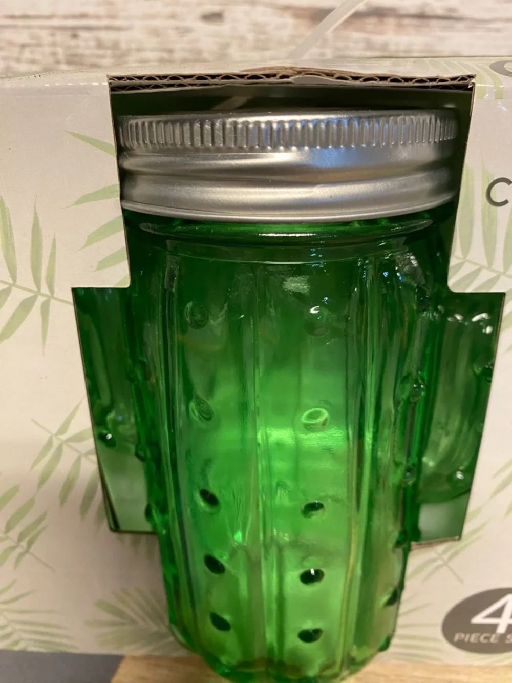 Croton Green Cactus Mason Jar Glasses - Set of 4 - Picture 7 of 8